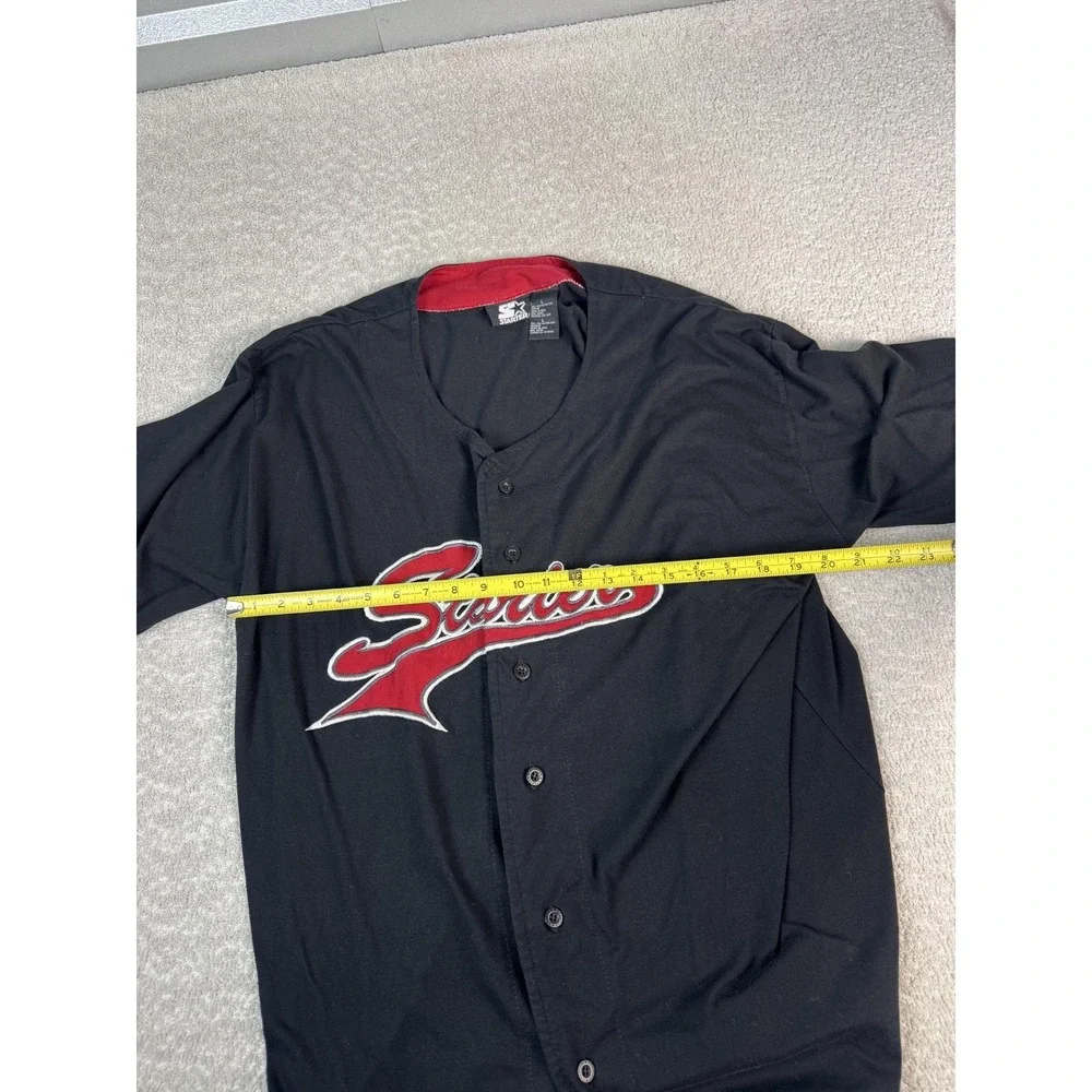 Starter Shirt Mens Large Black Red Long‎ Sleeve Button Front Baseball Jersey